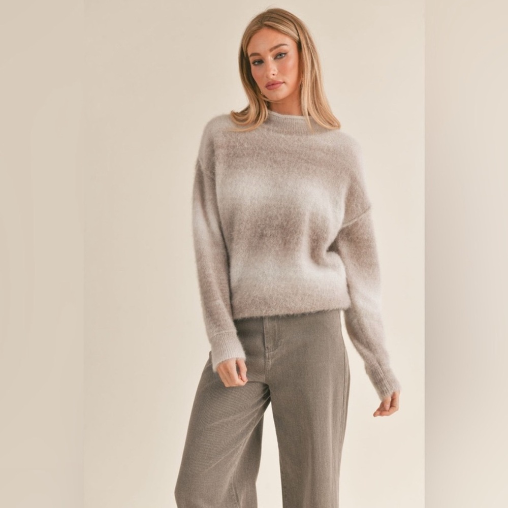 Sage Soft Ombre Taupe & Cream Cowlneck Sweater